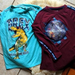 (2) Boys School Shirts Dinosaur Short Sleeve Marvel Avenger Long Sleeve 8